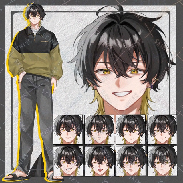 【adopt】黒髪金髪ウルフの青年【表情差分8種】