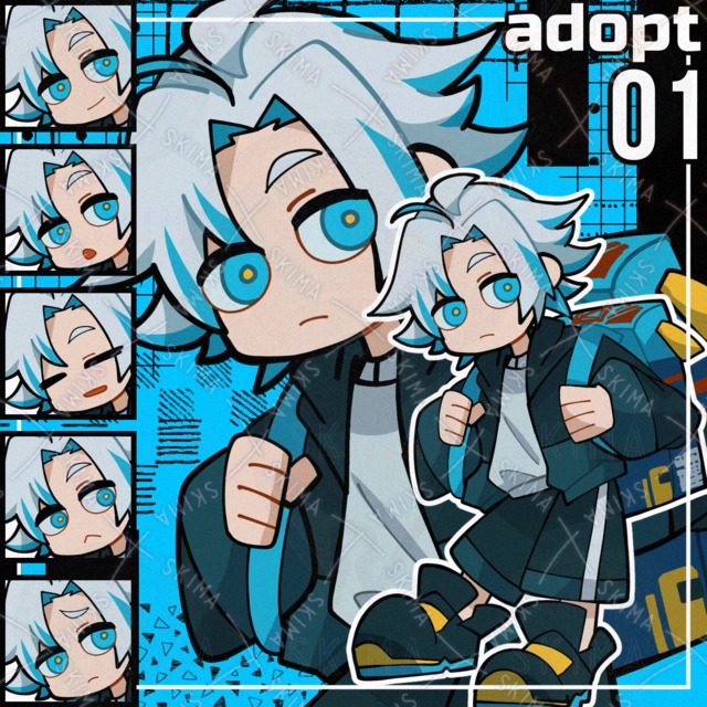 【Adopt】大きな鞄の白髪少年｜表情6種