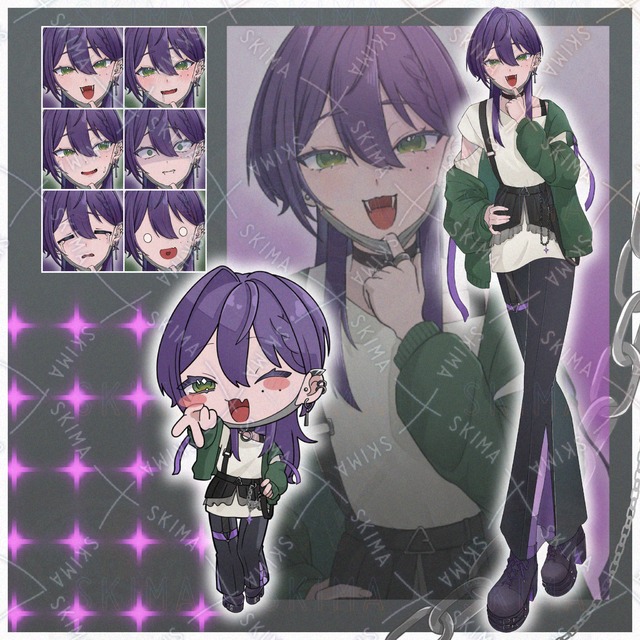 差分6つ　紫髪の女の子　ミニキャラ付き