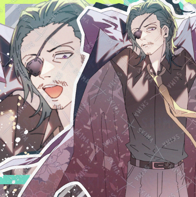 差分あり　スーツ　おじさん　男性　現代ファンタジー　眼帯　髭
