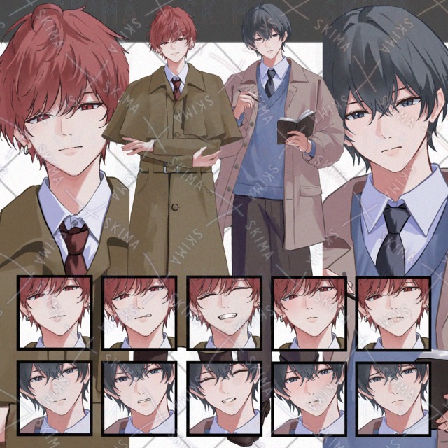 【表情差分各5種】2人組の男性【探偵と助手】
