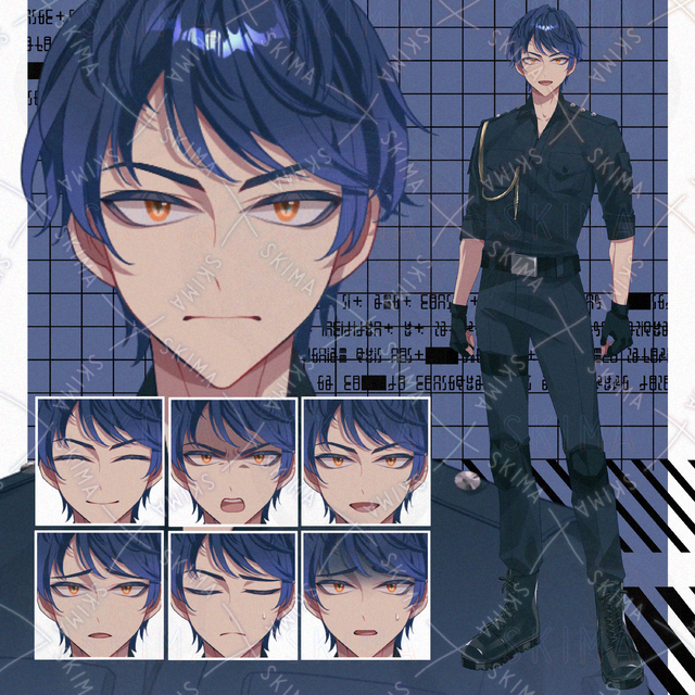 【表情７種】青髪の男性