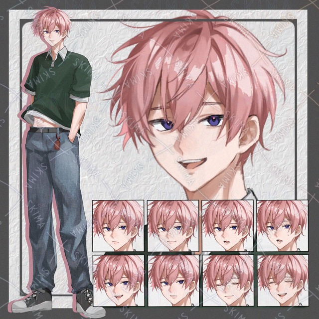【adopt】ピンク髪の青年【表情差分8種】