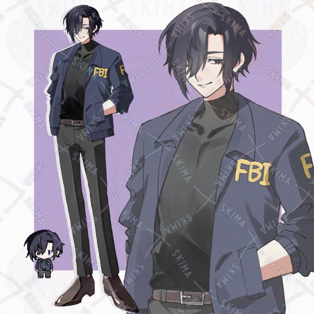 FBIのジャケットを着た黒髪の男性
