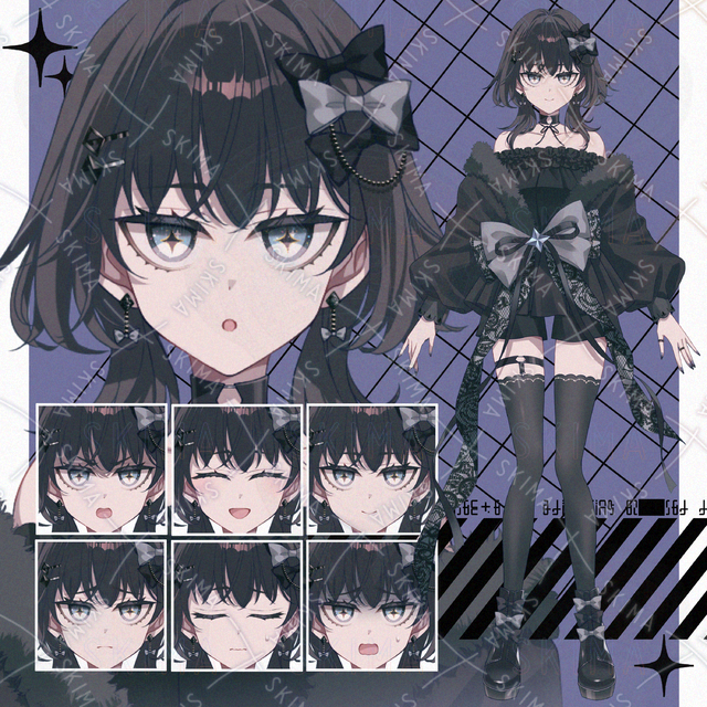 【表情７種】黒髪の女の子