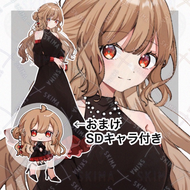 茶髪・黒いワンピースの少女【全身立ち絵・表情7種 SDキャラ付き】