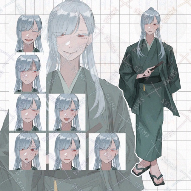 【表情8種】着物の中性的な男性