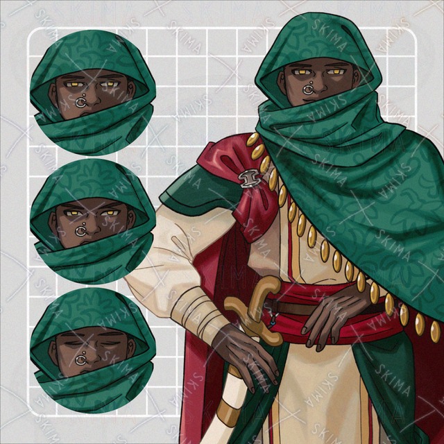 Image of Fantasy Desert Caravan: Basic Full-Body Standing Illustration + 5 Expressions