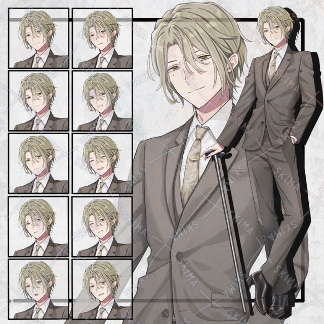 Image of Man in Suit Standing Illustration Set: 10 Expressions
