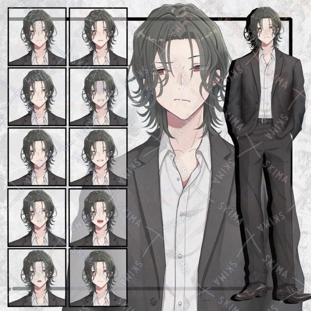 Image of Man in Suit Standing Illustration Set: 10 Expressions