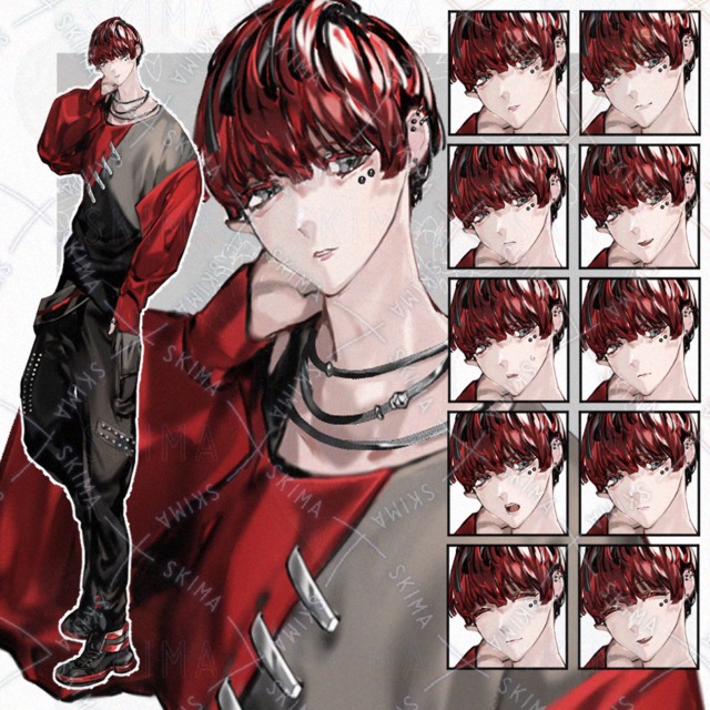 Image of 10 Expressions: Red-Haired Youth with Earrings