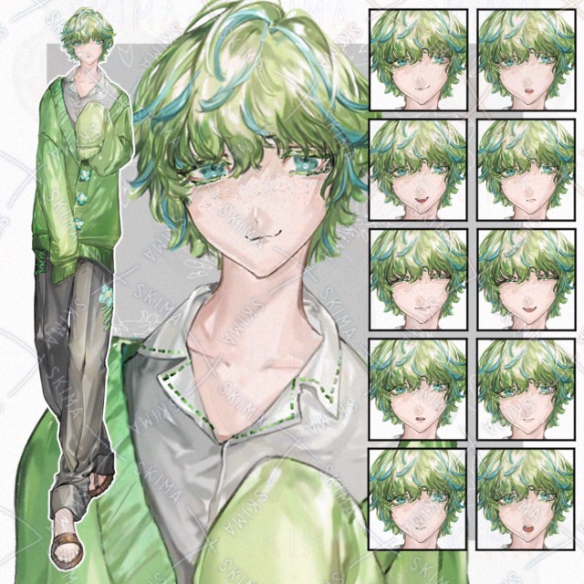 Image of Boy in a Cardigan with Droopy Eyes (10 Expressions)