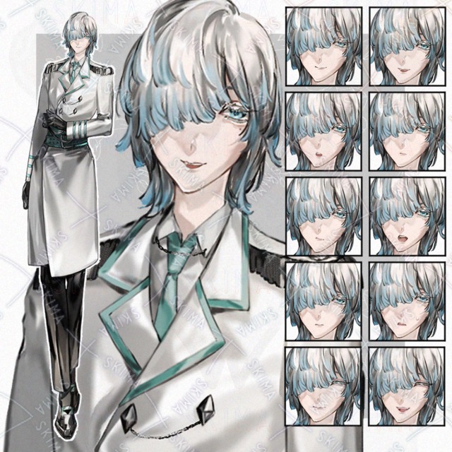 Image of 10 Expressions: Silver-Haired Youth in White Military Uniform