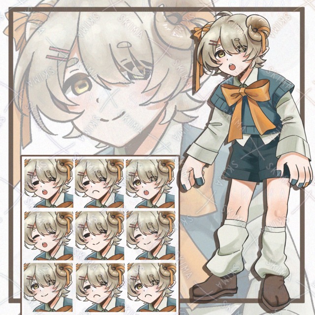 Image of Sheep Motif Character with 9 Facial Expressions