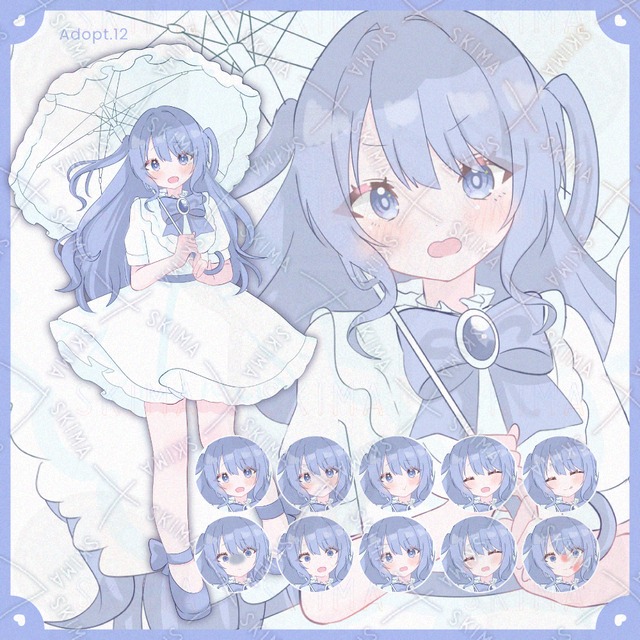 【旧絵柄／Adopt.12】青髪&times;白ワンピースの女の子【表情差分10種】