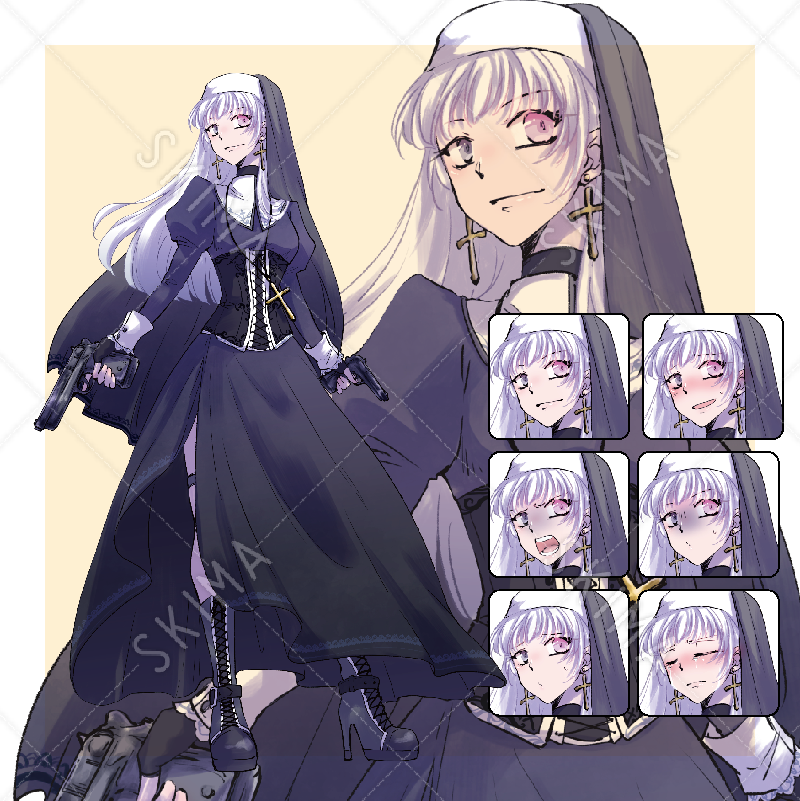 表情差分6種 銃を持ったシスター立ち絵 スキマ スキルのオーダーメイドマーケット Skima