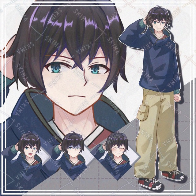 Image of 10 Expressions: Boy with Black Hair in Casual Clothes (Standing Illustration)