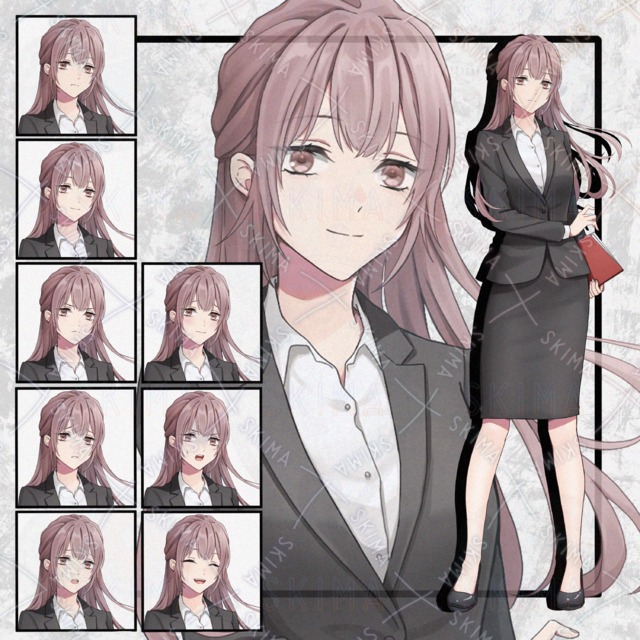 スーツの女性立ち絵　表情8種