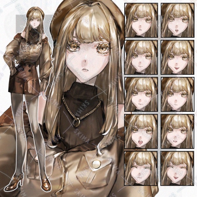 【表情10種】茶色いベレー帽の少女
