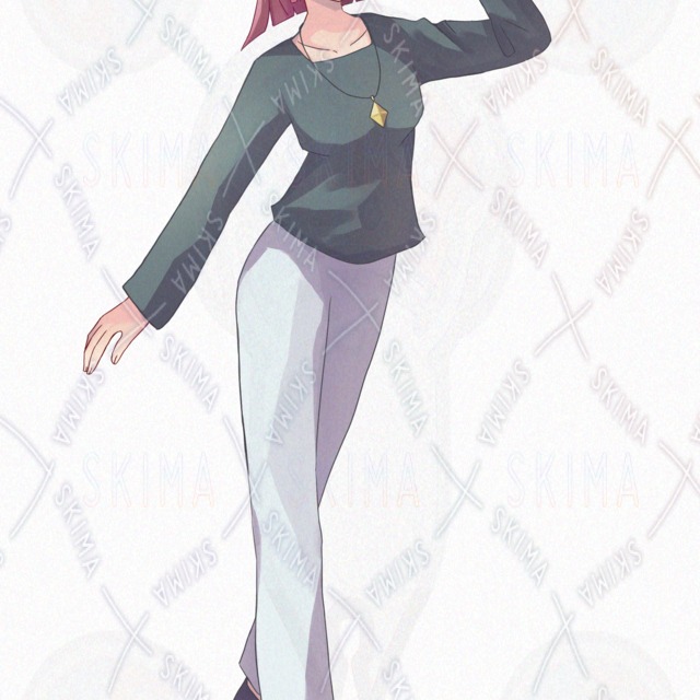 Image 10 of 10 Expressions: Red-Haired Bob Cut Woman (Standing Illustration)