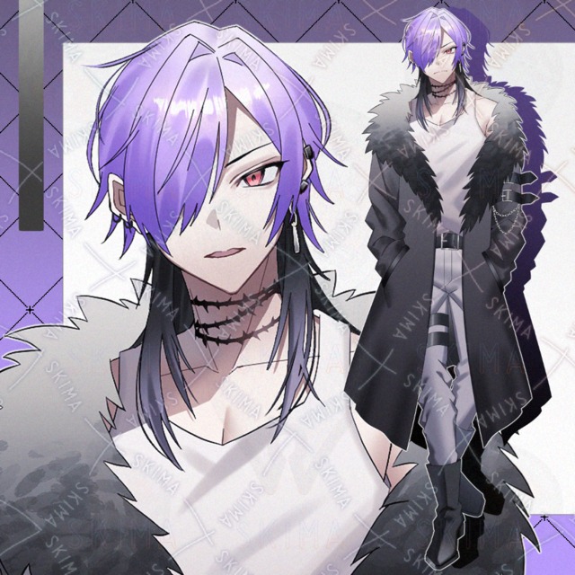 片目紫黒ファーコート【表情10種】