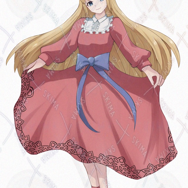 Image 8 of 10 Expressions: Girl with Long Blonde Hair in a Dress (Standing Illustration)
