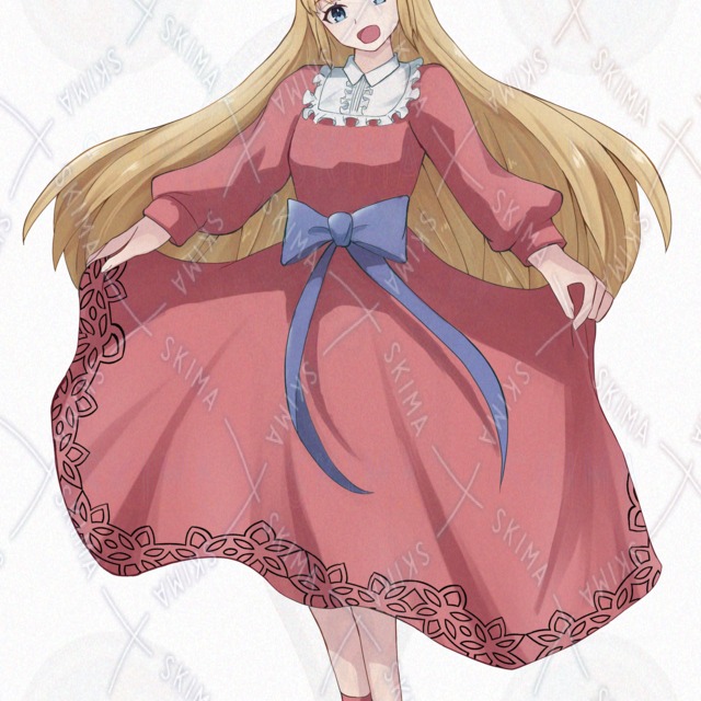 Image 11 of 10 Expressions: Girl with Long Blonde Hair in a Dress (Standing Illustration)