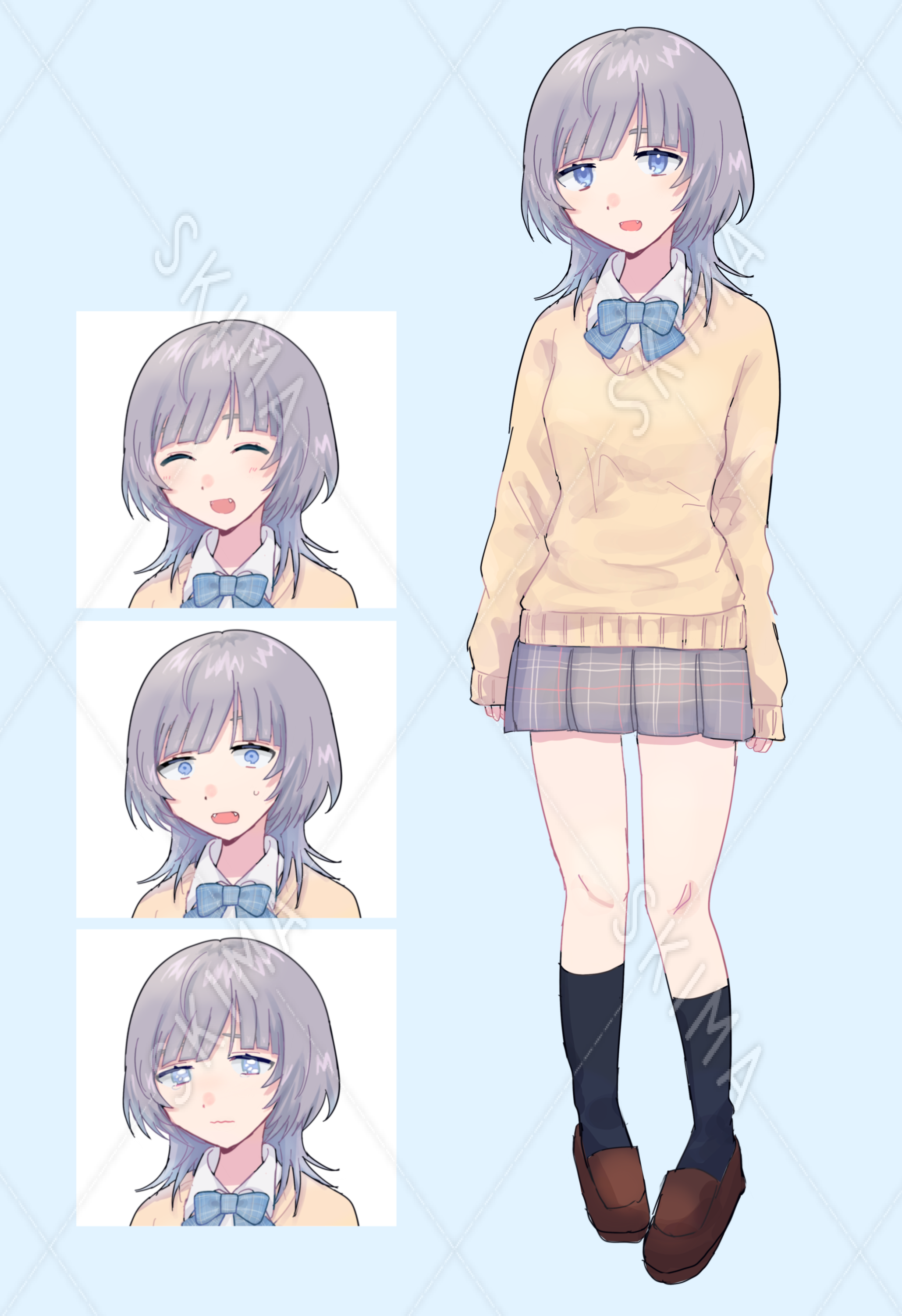 お試し価格 銀髪八重歯女子高生の立ち絵 表情4種 スキマ スキルのオーダーメイドマーケット Skima