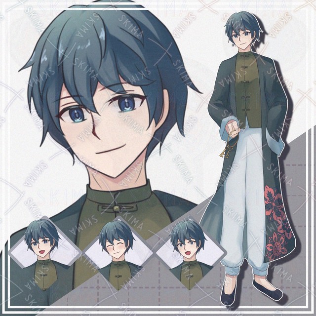 Image of 10 Expressions: Man in Chinese-Style Outfit (Standing Illustration)