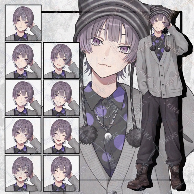 カジュアルな男性立ち絵　表情9種+小物１種