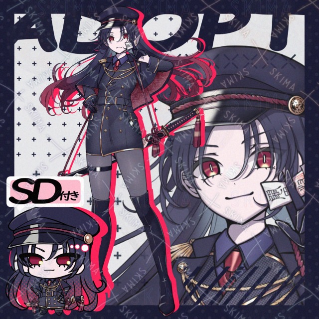 軍服/御札/日本刀/黒髪【表情9種類+SD】