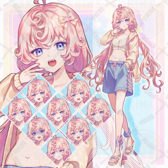 【表情8種】くるくる毛先の女の子