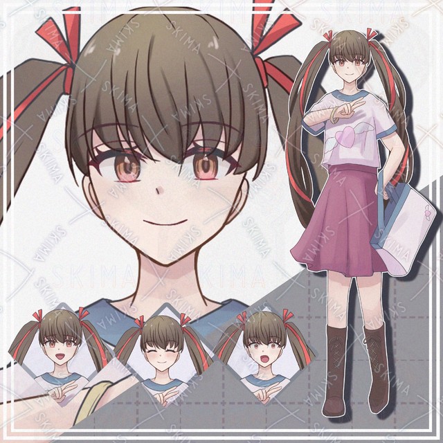 Image of 10 Expressions: Girl with Twin Tails (Standing Illustration)