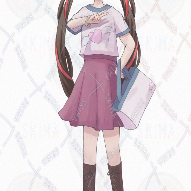 Image 3 of 10 Expressions: Girl with Twin Tails (Standing Illustration)