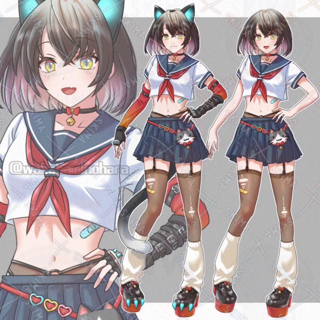 Image of Cat Ear Sailor Uniform Girl (5 Expressions, Alternate Outfits)