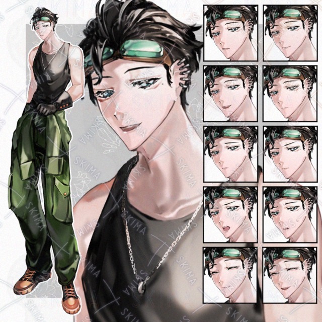 Image of Young Man in Work Clothes and Goggles with 10 Expressions