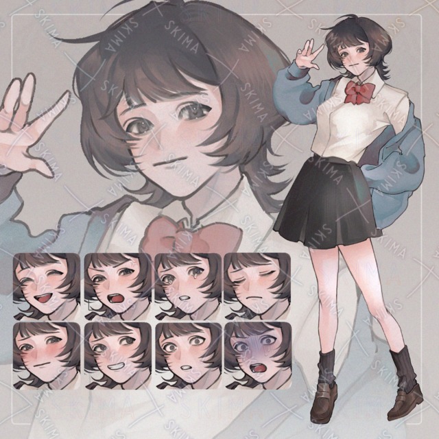 Image of Wolf-Hair High School Girl: 9 Expressions