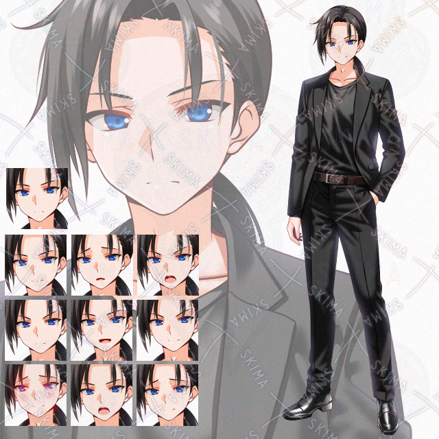【表情10種】黒ずくめ男性
