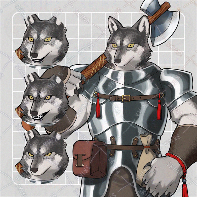 狼獣人の甲冑傭兵 基本全身立ち絵＋表情5種