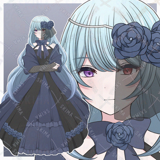 黒と青のドレスを着た女性【表情差分10種】