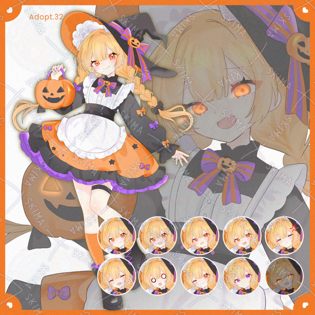 【表情差分10種】かぼちゃ魔女の女の子【Adopt.32】