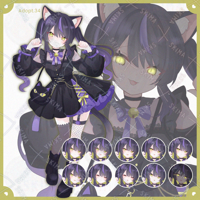 【表情差分10種】黒猫モチーフの女の子【Adopt.34】