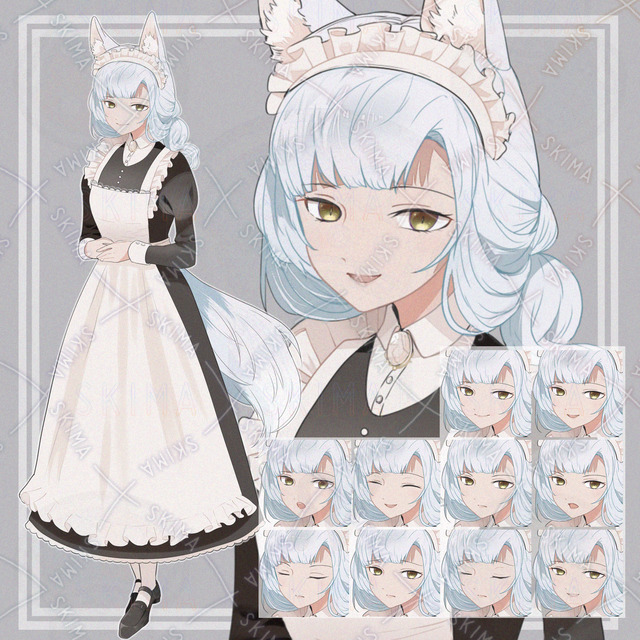 【表情10種】狐耳のメイド風女性