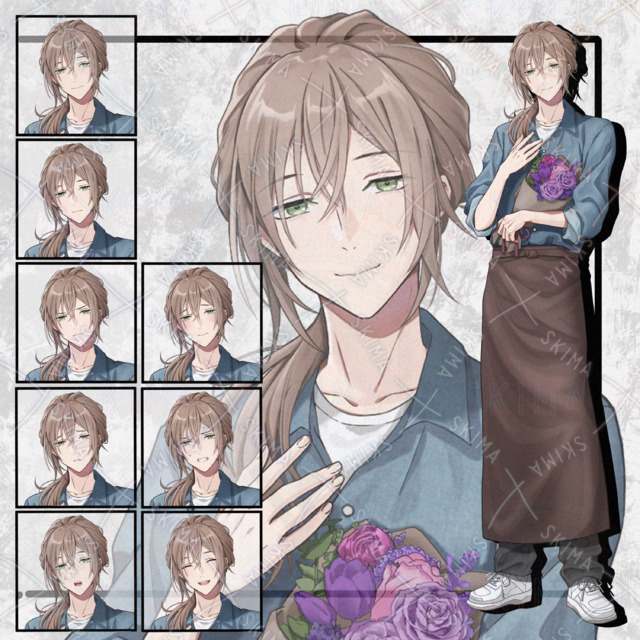 花束を持った男性　表情8種