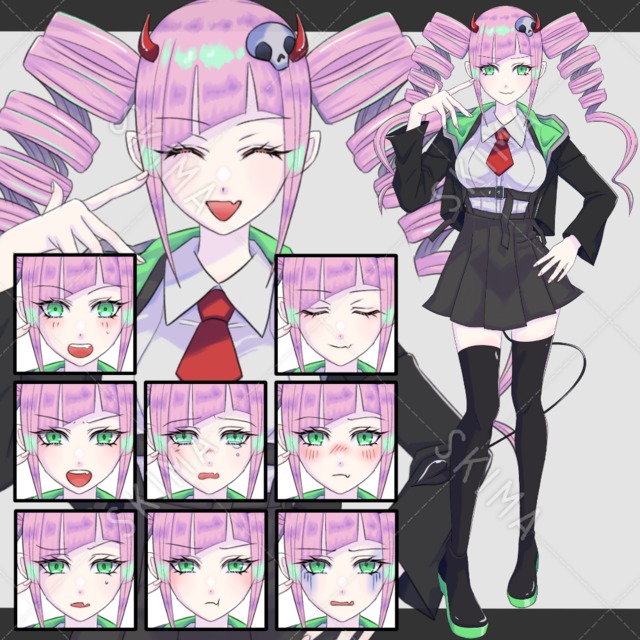 ピンク頭の悪魔？な女の子【全身/表情全10種】
