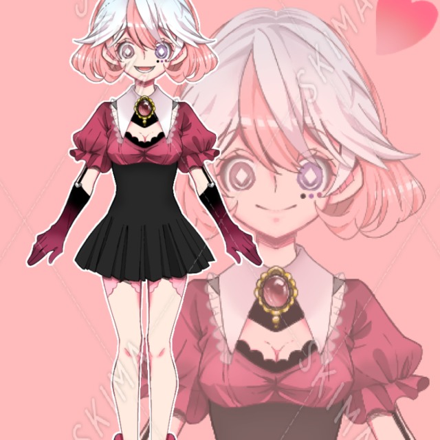 ガーリーな女の子(Pink)【全身立ち絵・表情6種】