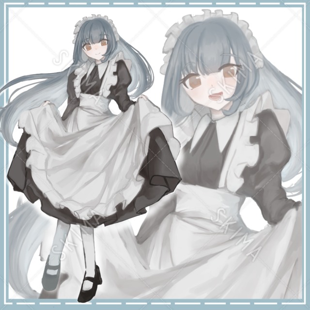 青髪メイドさんの立ち絵【表情10種】