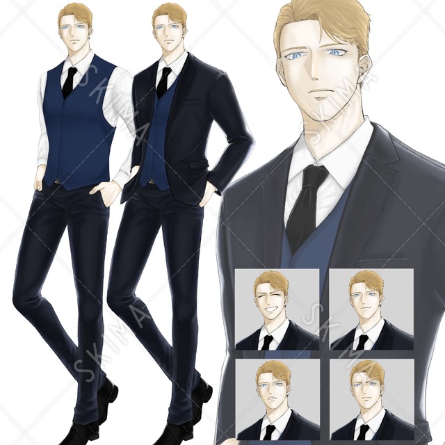 スーツ男性【衣装差分+表情差分】