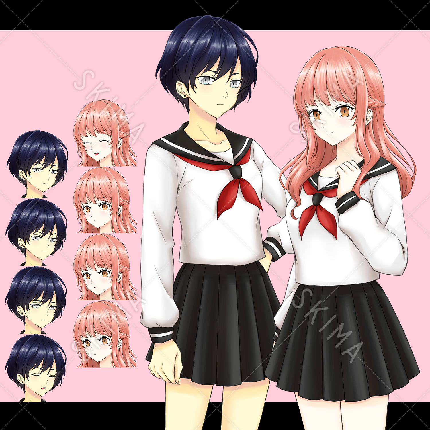 値下げ クール女子とおっとり女子セット 各表情5種 スキマ スキルのオーダーメイドマーケット Skima