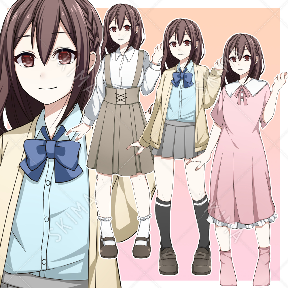 制服 私服 パジャマ衣装セットの女の子立ち絵 表情差分3種ずつ スキマ スキルのオーダーメイドマーケット Skima